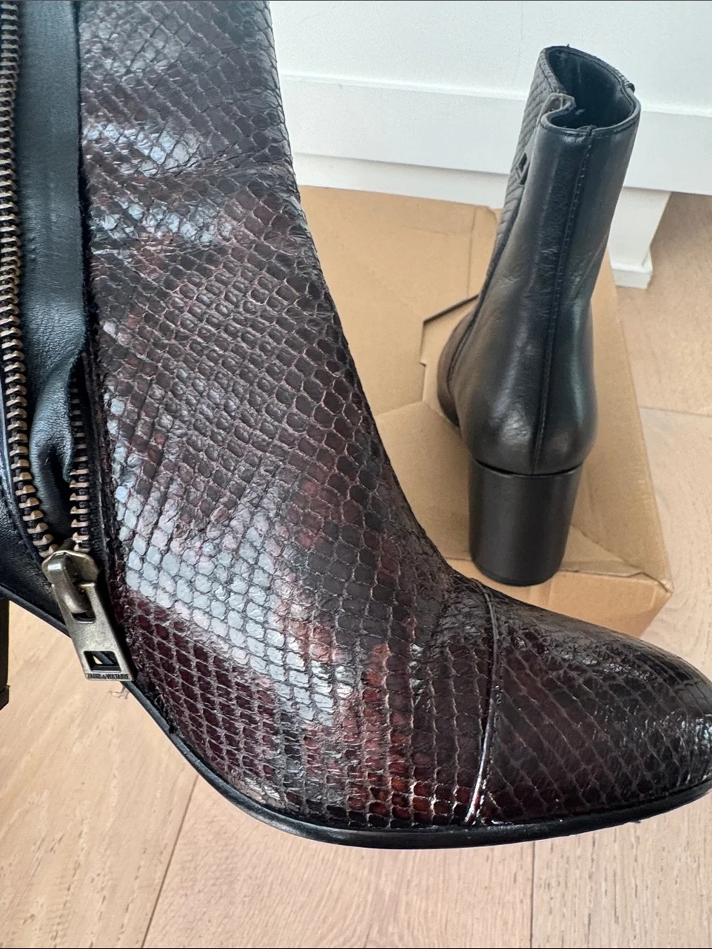 Zadig & Voltaire Dark Brown Snakeskin-Embossed Ankle Boots